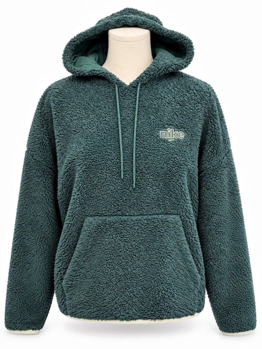 Nike Sherpa Fleece Hoodie Women’s M Green High Pile Pullover Cozy Outdoor
